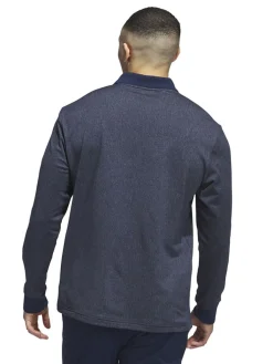 Adidas Essentials Heathered Long Sleeve Polo Shirt - Collegiate Navy