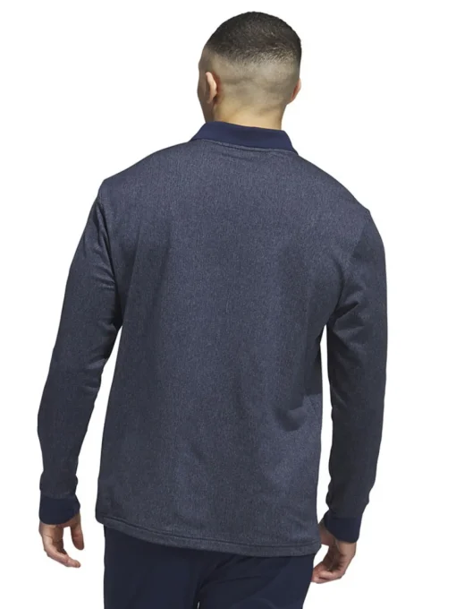 Adidas Essentials Heathered Long Sleeve Polo Shirt - Collegiate Navy