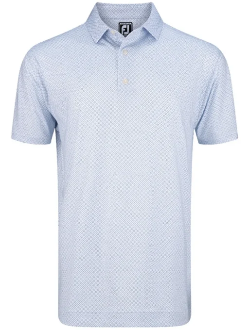 Footjoy Lisle Geo Print Golf Shirt - White/Light Blue/Navy