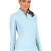 Ibkul Mini Check Long Sleeve Mock Neck Top - Peri/White