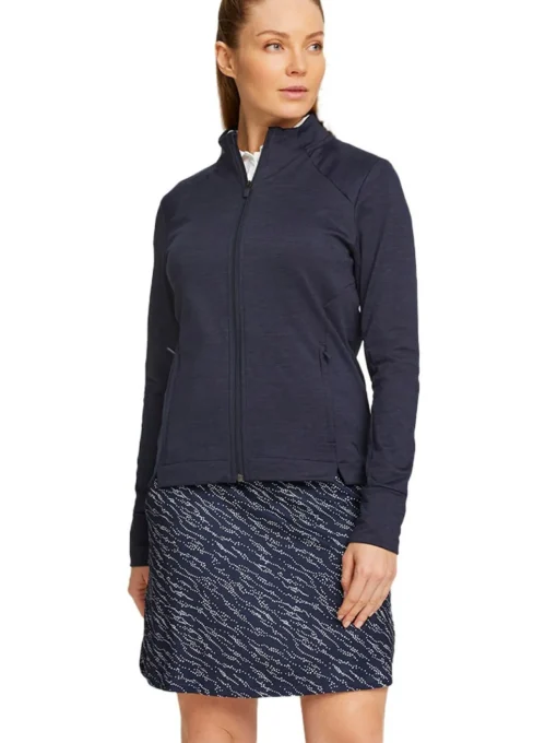 Puma Women'S Cloudspun Heather Full Zip Golf Jacket - Navy Blazer Heather