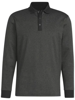 Adidas Essentials Heathered Long Sleeve Polo Shirt - Black Melange