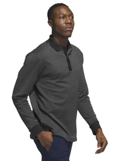 Adidas Essentials Heathered Long Sleeve Polo Shirt - Black Melange