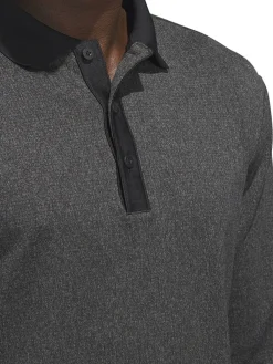 Adidas Essentials Heathered Long Sleeve Polo Shirt - Black Melange
