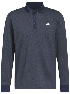 Adidas Essentials Heathered Long Sleeve Polo Shirt - Collegiate Navy