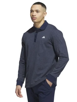 Adidas Essentials Heathered Long Sleeve Polo Shirt - Collegiate Navy