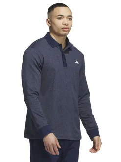 Adidas Essentials Heathered Long Sleeve Polo Shirt - Collegiate Navy