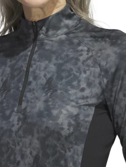 Adidas Women'S Essentials Long Sleeve Printed Mock Polo Shirt - Black