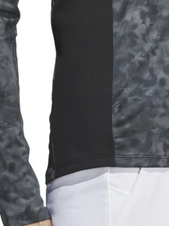 Adidas Women'S Essentials Long Sleeve Printed Mock Polo Shirt - Black