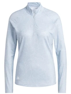 Adidas Women'S Essentials Long Sleeve Printed Mock Polo Shirt - Wonder Blue