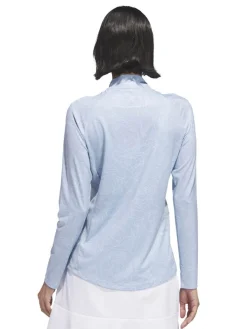 Adidas Women'S Essentials Long Sleeve Printed Mock Polo Shirt - Wonder Blue