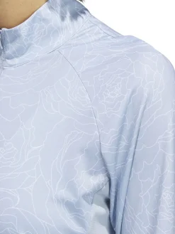 Adidas Women'S Essentials Long Sleeve Printed Mock Polo Shirt - Wonder Blue