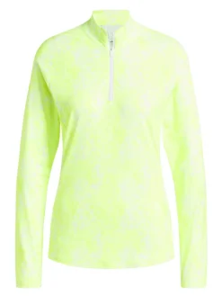 Adidas Women'S Essentials Long Sleeve Printed Mock Polo Shirt - Lucid Lemon