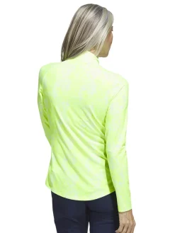 Adidas Women'S Essentials Long Sleeve Printed Mock Polo Shirt - Lucid Lemon