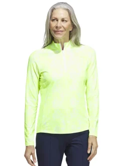 Adidas Women'S Essentials Long Sleeve Printed Mock Polo Shirt - Lucid Lemon