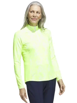 Adidas Women'S Essentials Long Sleeve Printed Mock Polo Shirt - Lucid Lemon