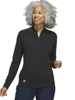 Adidas Women'S Quarter-Zip Long Sleeve Golf Polo Shirt - Black