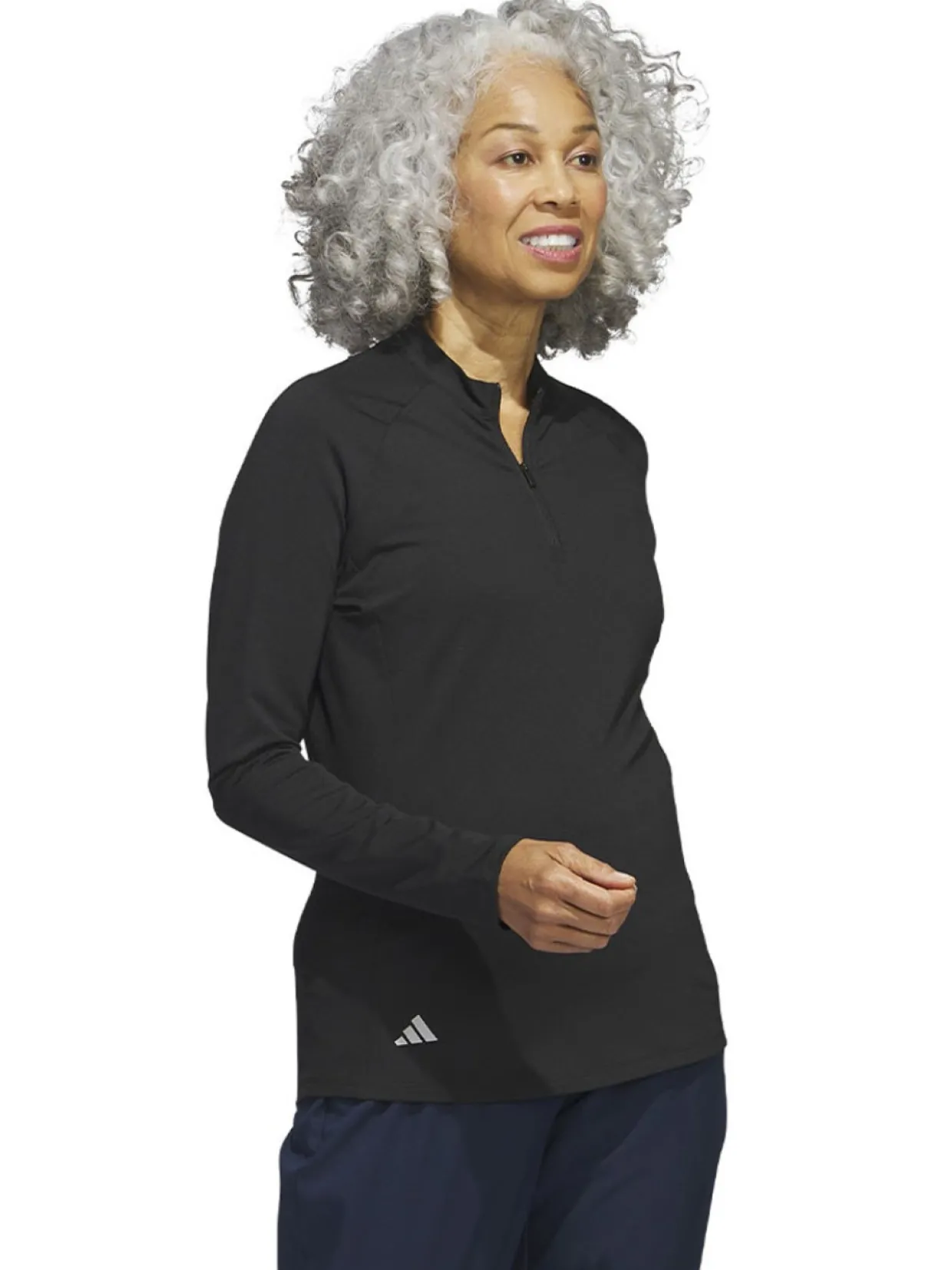 Adidas Women'S Quarter-Zip Long Sleeve Golf Polo Shirt - Black