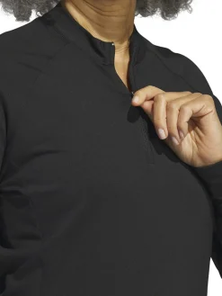 Adidas Women'S Quarter-Zip Long Sleeve Golf Polo Shirt - Black