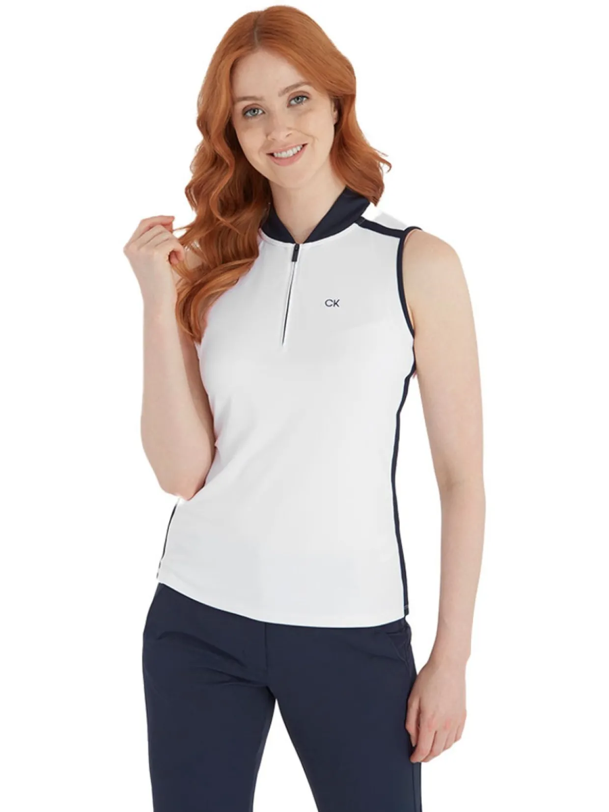 Calvin Klein Women'S Chenang Sleeveless Polo - White/Navy