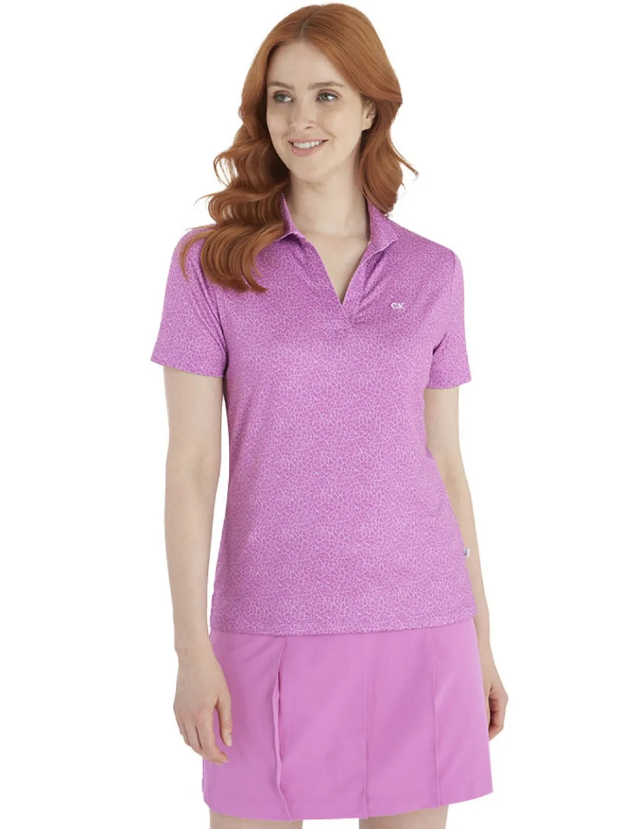 Calvin Klein Women'S Crackle Polo - Orchid/White