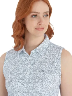 Calvin Klein Women'S Crackle Sleeveless Polo - White/Navy