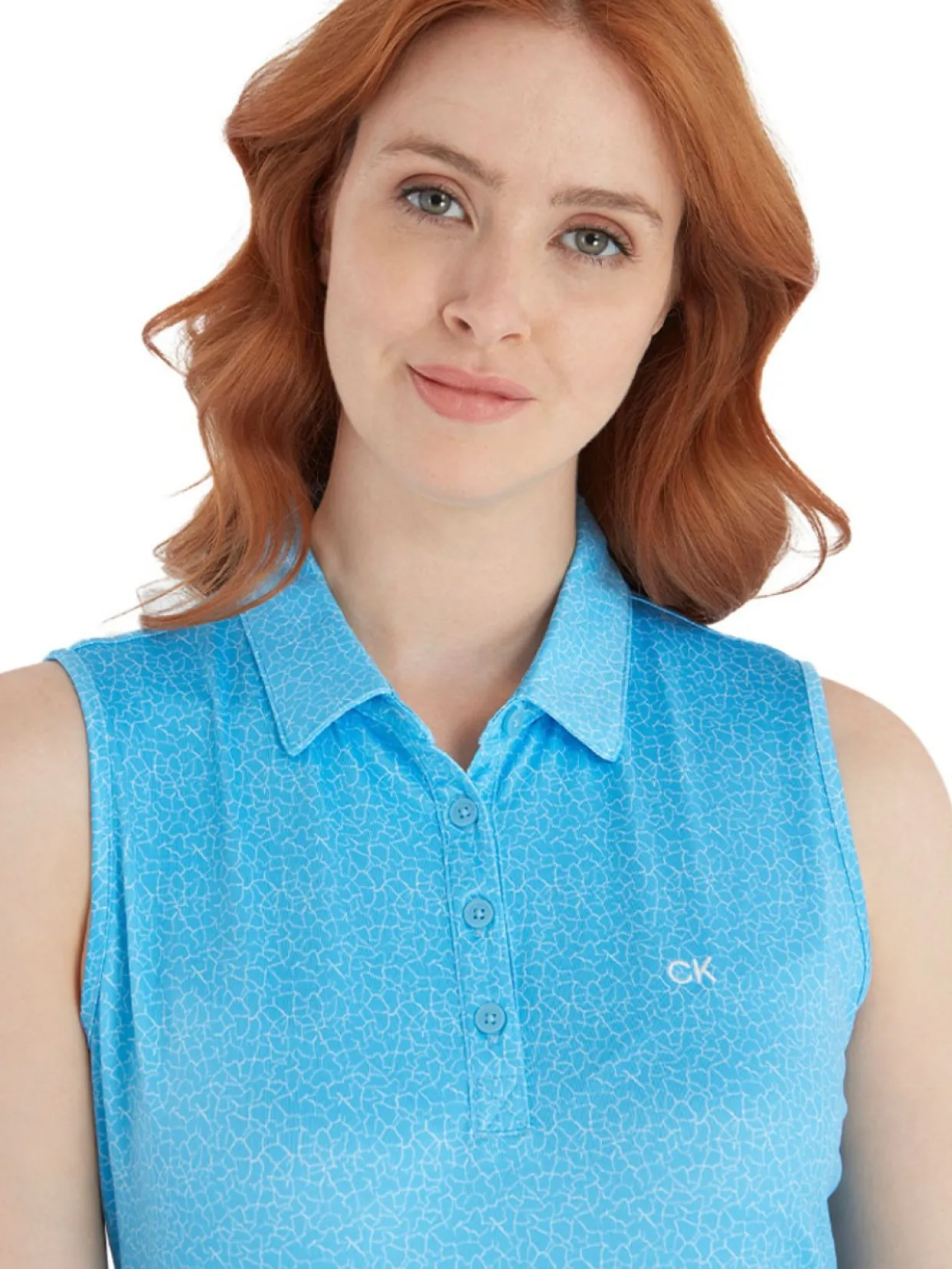 Calvin Klein Women'S Crackle Sleeveless Polo - Heritage Blue/White
