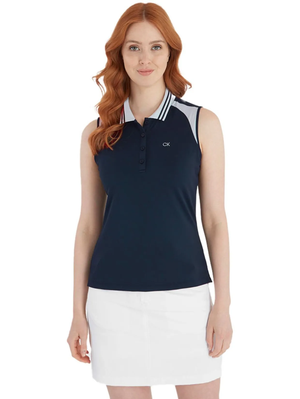 Calvin Klein Women'S Mohawk Sleeveless Polo - Navy/White