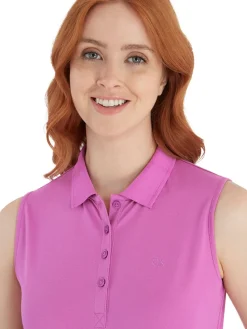Calvin Klein Women'S Sleeveless Performance Cotton Pique Polo - Orchid