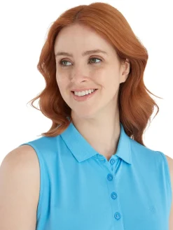 Calvin Klein Women'S Sleeveless Performance Cotton Pique Polo - Heritage Blue