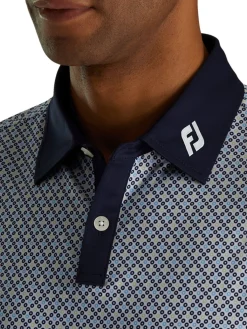 Footjoy Lisle Circle Print Golf Shirt (Athletic Fit) - Navy/True Blue/Almond