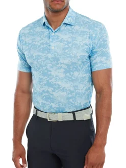 Footjoy Lisle Cloud Camo Golf Shirt (Athletic Fit) - True Blue