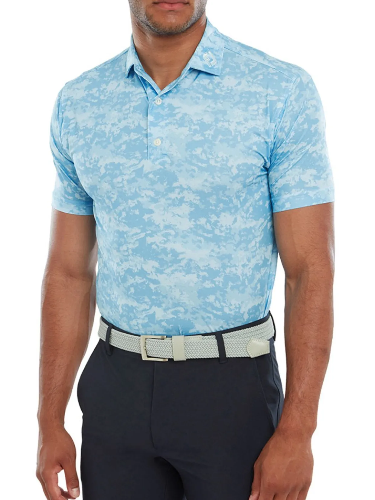 Footjoy Lisle Cloud Camo Golf Shirt (Athletic Fit) - True Blue