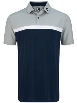 Footjoy Lisle Colour Block Golf Shirt (Athletic Fit) - Heather Grey/White/Navy