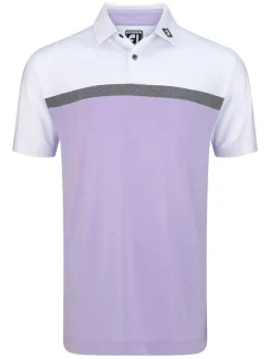 Footjoy Lisle Colour Block Golf Shirt (Athletic Fit) - White/Charcoal/Lavender