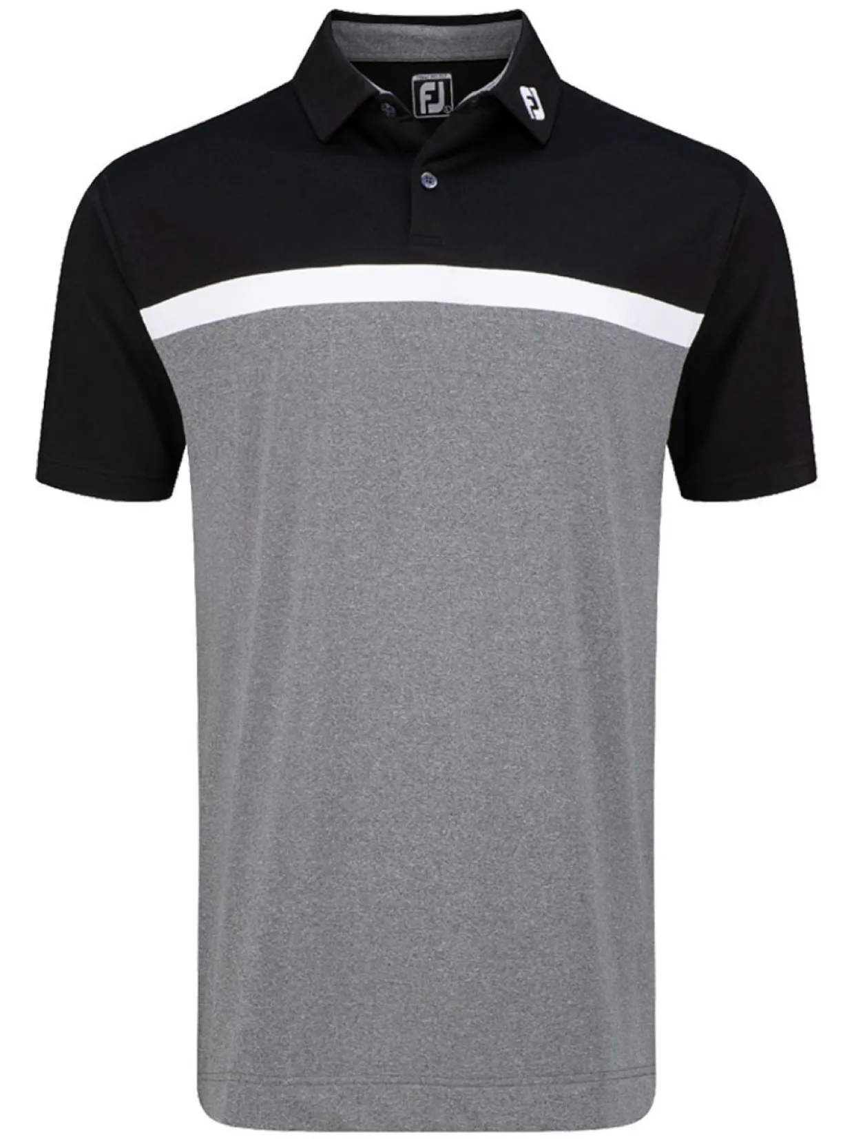 Footjoy Lisle Colour Block Golf Shirt (Athletic Fit) - Black/White/Charcoal