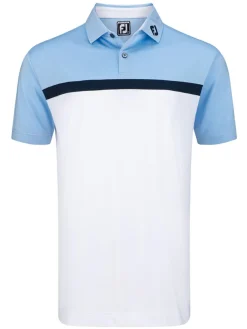 Footjoy Lisle Colour Block Golf Shirt (Athletic Fit) - Light Blue/Navy/White