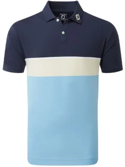 Footjoy Lisle Colour Theory Golf Shirt (Athletic Fit) - Navy/Almond/True Blue