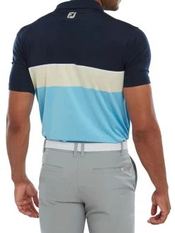 Footjoy Lisle Colour Theory Golf Shirt (Athletic Fit) - Navy/Almond/True Blue