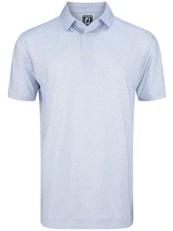 Footjoy Lisle Geo Print Golf Shirt - White/Light Blue/Navy
