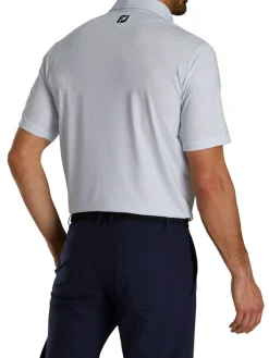 Footjoy Lisle Geo Print Golf Shirt - White/Light Blue/Navy