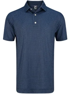 Footjoy Lisle Geo Print Golf Shirt - Navy/Light Blue/White