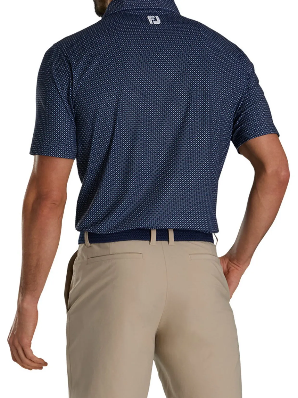Footjoy Lisle Geo Print Golf Shirt - Navy/Light Blue/White
