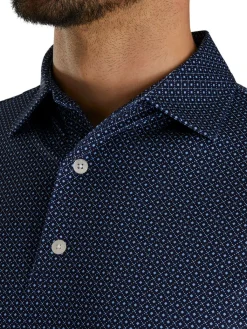 Footjoy Lisle Geo Print Golf Shirt - Navy/Light Blue/White