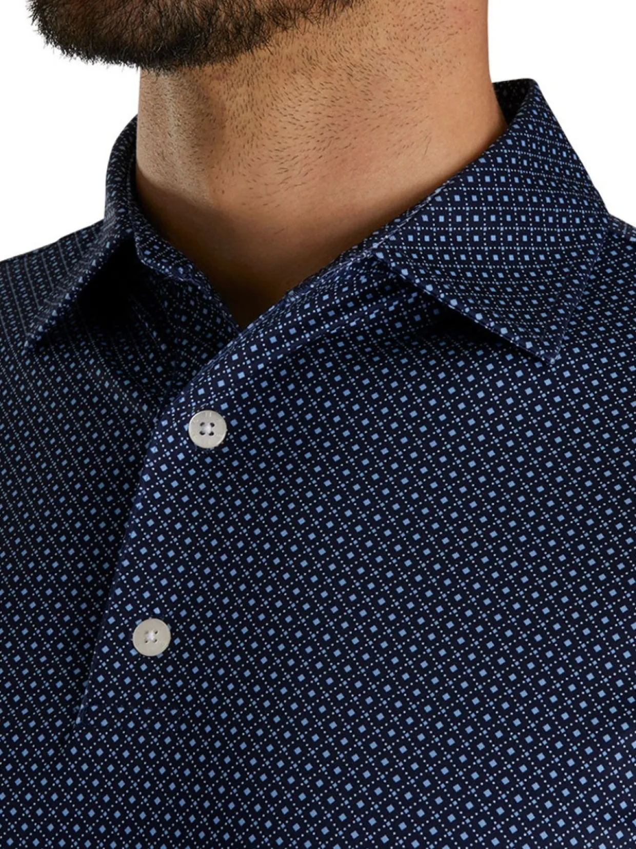Footjoy Lisle Geo Print Golf Shirt - Navy/Light Blue/White