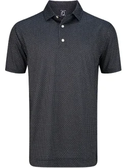 Footjoy Lisle Geo Print Golf Shirt - Black/Grey/White