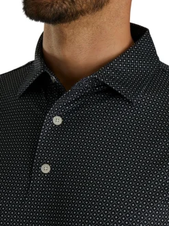 Footjoy Lisle Geo Print Golf Shirt - Black/Grey/White