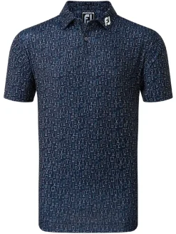 Footjoy Lisle Glass Print Golf Shirt - Navy