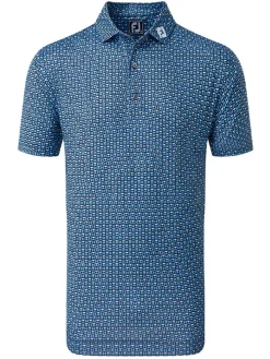 Footjoy Lisle Half Moon Geo Print Golf Shirt (Athletic Fit) - Navy/Blue/Almond
