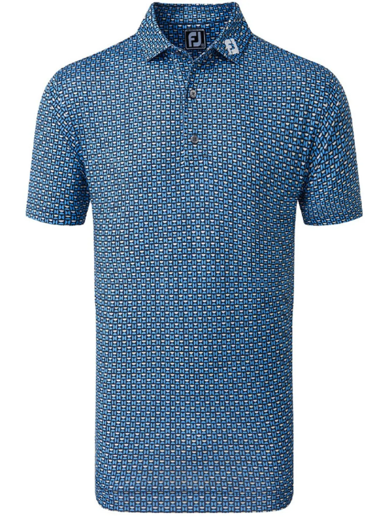 Footjoy Lisle Half Moon Geo Print Golf Shirt (Athletic Fit) - Navy/Blue/Almond